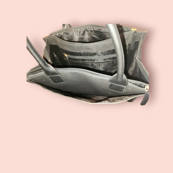 Tory Burch Ella Pebble Leather and Canvas Tote Large Shoulder Everyday Luxury - Picture 5 of 10